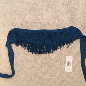 L Space Blue Fringe Strapless Top